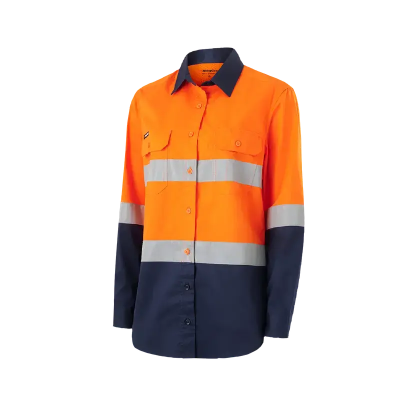 KingGee Women's Hi Vis Vented Spliced Long Sleeve Work Shirt K44221 Metro Workwear